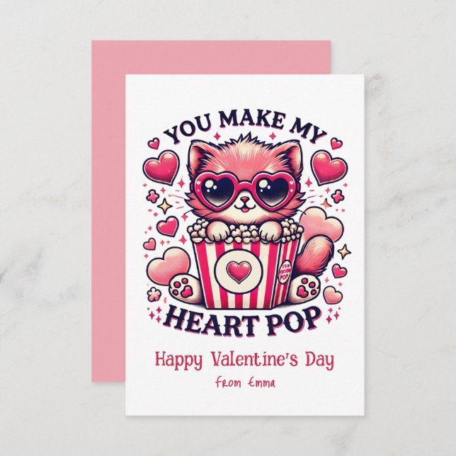 Cute Cat You Make My Heart Pop Classroom Note Card (Front/Back)