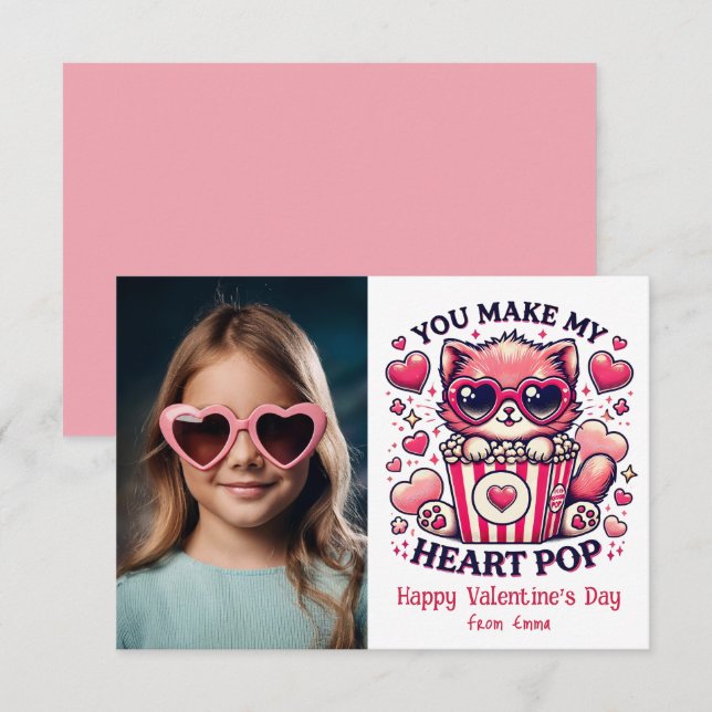 Cute Cat You Make My Heart Pop Classroom Photo Note Card (Front/Back)