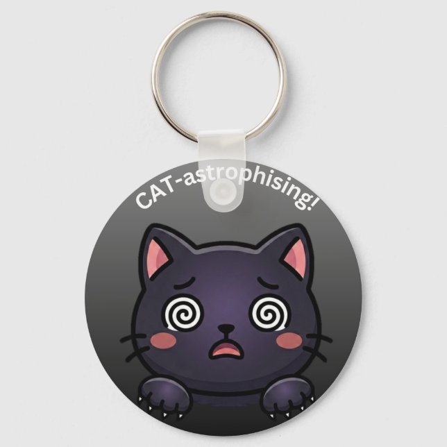 Cute Catastrophizing Cat Keychain (Front)
