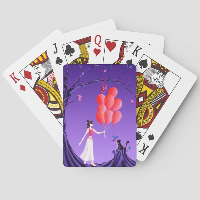 Cute Cate & Ballerina Under Midnight Tree Poker Cards (Back)