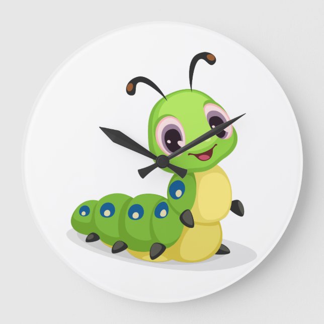 Cute Caterpillar Acrylic Round Wall Clock (Large) (Front)