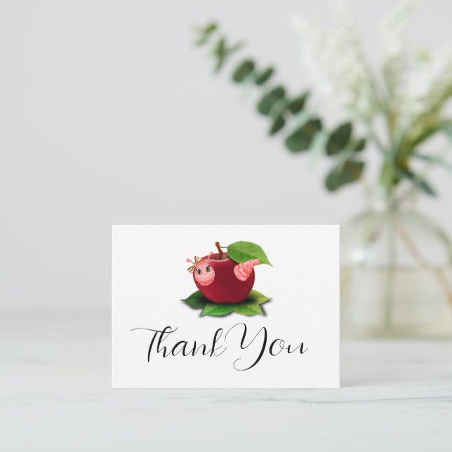 Cute Caterpillar And Apple Thank You  Note Card (Standing Front)