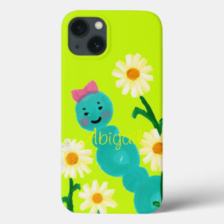 Cute Caterpillar and Daisies Personalized iPhone 13 Case