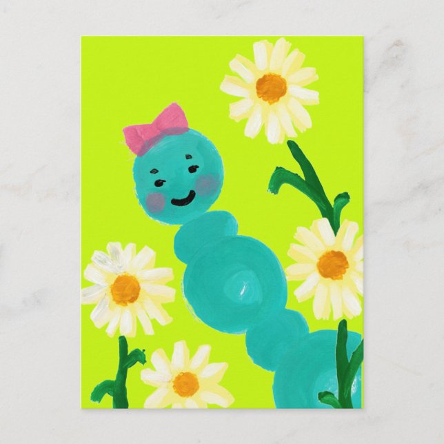 Cute Caterpillar and Daisies Postcard (Front)