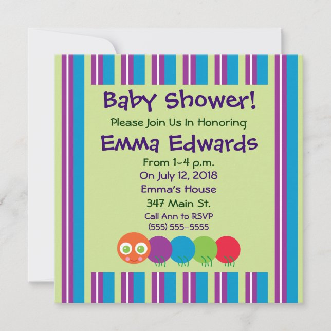 Cute Caterpillar Baby Shower Invitations (Front)