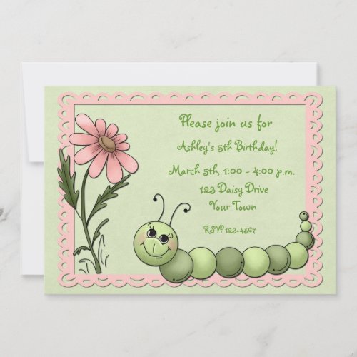 Cute Caterpillar, Daisy, Birthday Invitation