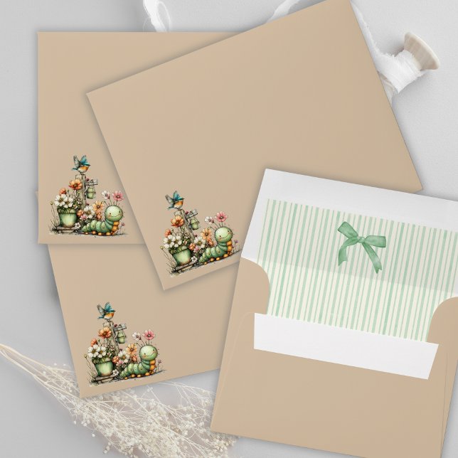 Cute Caterpillar Garden Baby Shower Enclosure Envelope (Creator Uploaded)