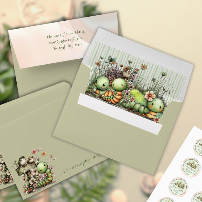Cute Caterpillar Garden Baby Shower Invitation Envelope (Creator Uploaded)