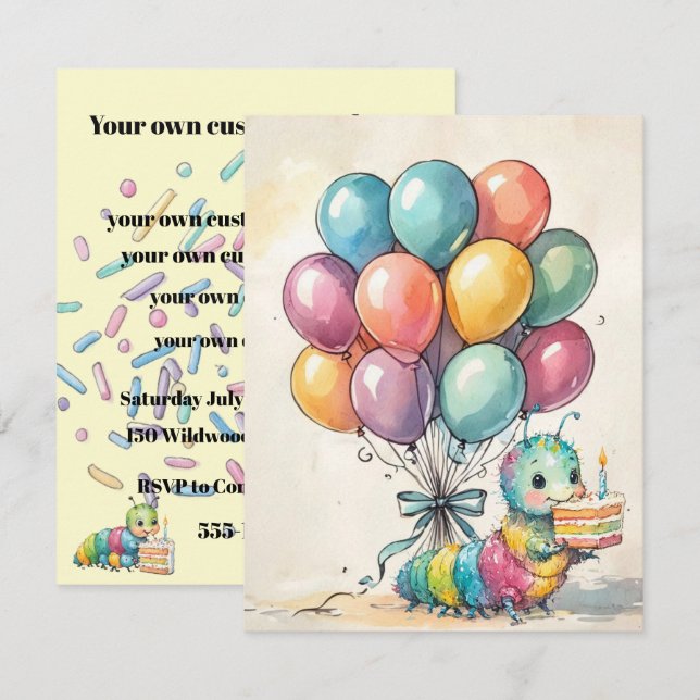 Cute Caterpillar Party DIGITAL DOWNLOAD INVITATION (Front/Back)