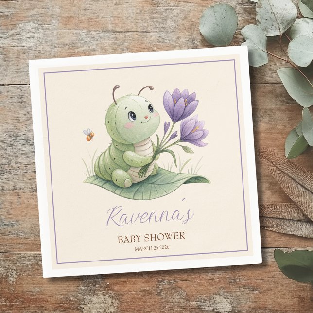 Cute Caterpillar Personalized Name Baby Shower Napkins (Creator Uploaded)