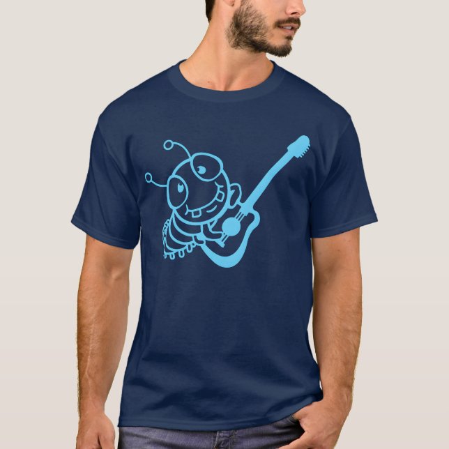 Cute Caterpillar Plays Guitar Bass Party Guitarist T-Shirt (Front)
