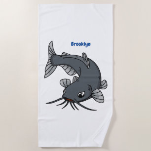 Cute catfish cartoon illustration beach towel