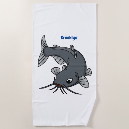 Cute catfish cartoon illustration  beach towel