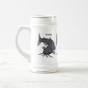 Cute catfish cartoon illustration beer stein