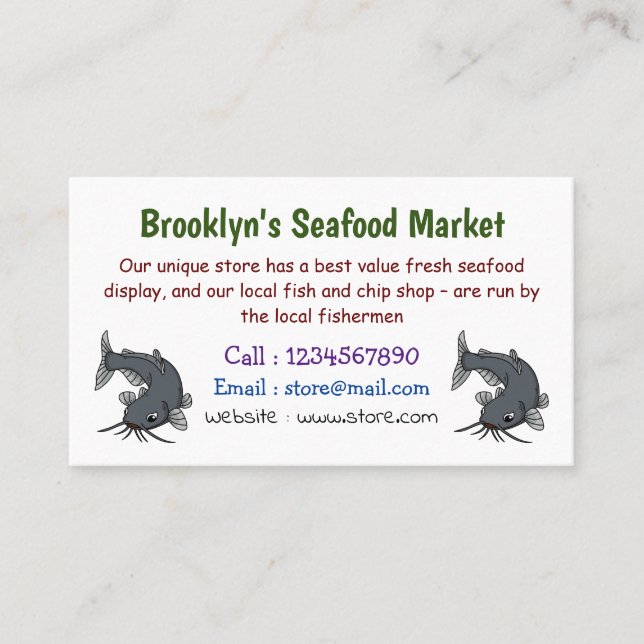 Cute catfish cartoon illustration  business card (Front)