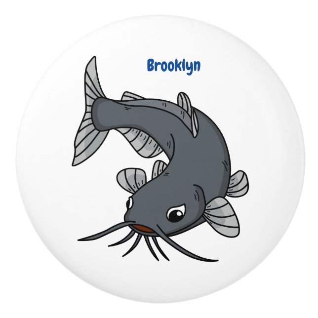 Cute catfish cartoon illustration ceramic knob (Front)
