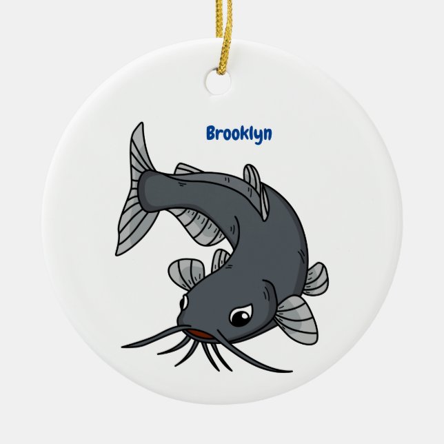 Cute catfish cartoon illustration  ceramic ornament (Front)