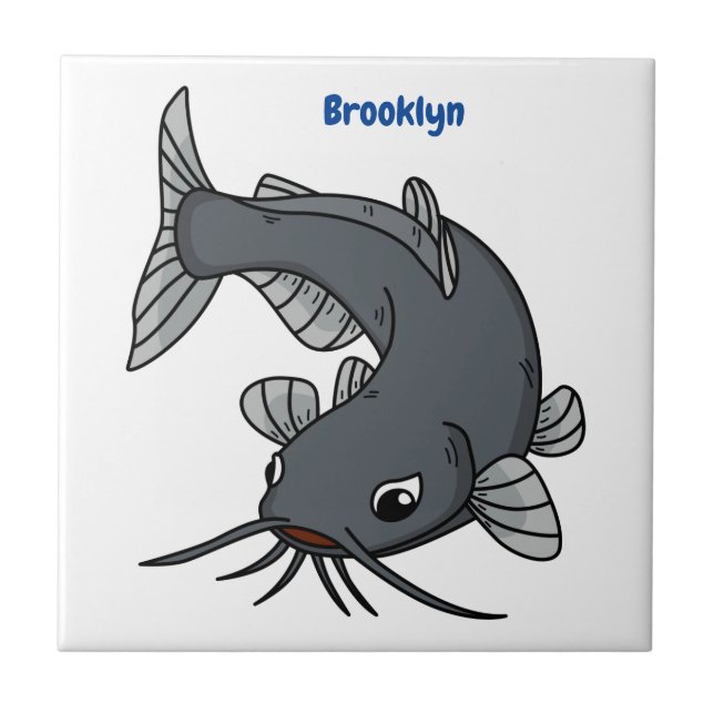 Cute catfish cartoon illustration ceramic tile (Front)