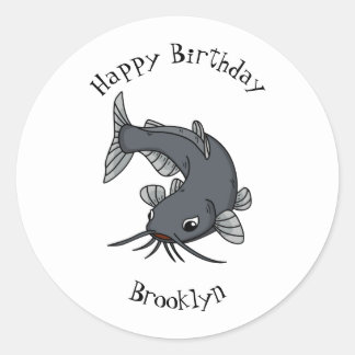 Cute catfish cartoon illustration classic round sticker