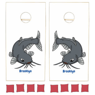 Cute catfish cartoon illustration  cornhole set
