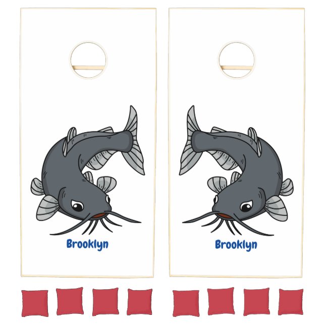 Cute catfish cartoon illustration  cornhole set (Set)