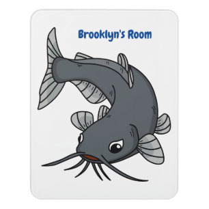 Cute catfish cartoon illustration door sign
