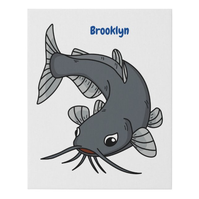 Cute catfish cartoon illustration  faux canvas print (Front)