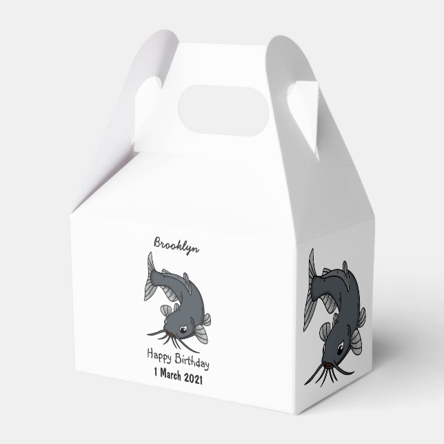 Cute catfish cartoon illustration  favor boxes (Front Side)