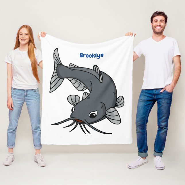 Cute catfish cartoon illustration fleece blanket (In Situ)