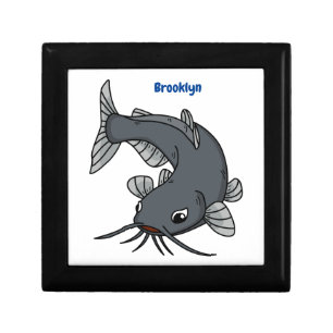 Cute catfish cartoon illustration gift box