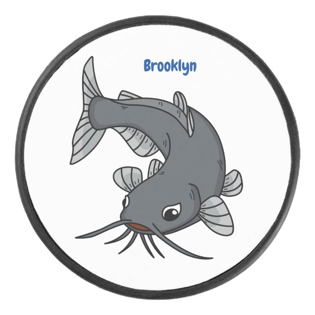 Cute catfish cartoon illustration  hockey puck (Front)