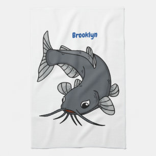 Cute catfish cartoon illustration kitchen towel