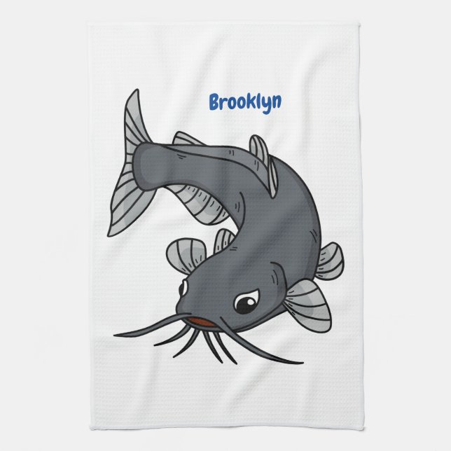 Cute catfish cartoon illustration  kitchen towel (Vertical)