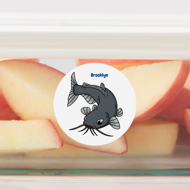 Cute catfish cartoon illustration labels (Affixed)