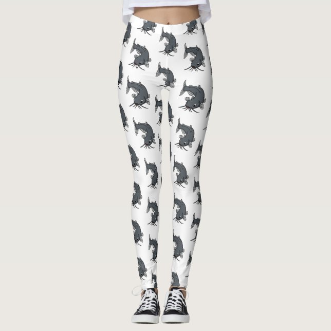 Cute catfish cartoon illustration  leggings (Front)