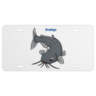 Cute catfish cartoon illustration license plate