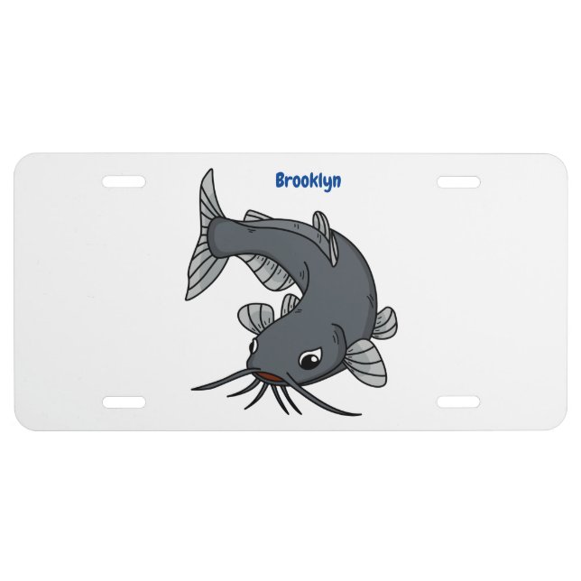 Cute catfish cartoon illustration license plate (Front)
