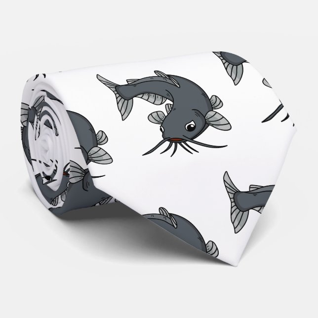 Cute catfish cartoon illustration  neck tie (Rolled)