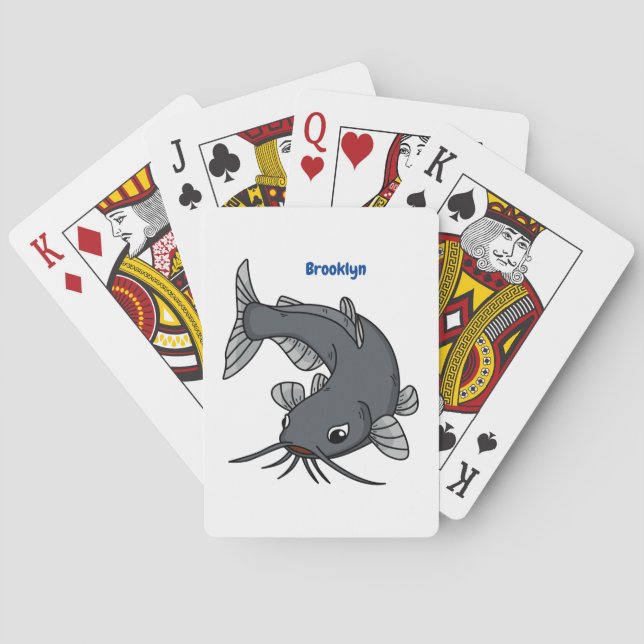 Cute catfish cartoon illustration poker cards (Back)