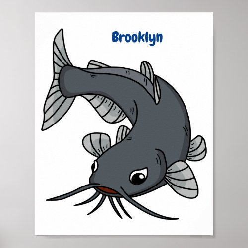 Cute catfish cartoon illustration  poster