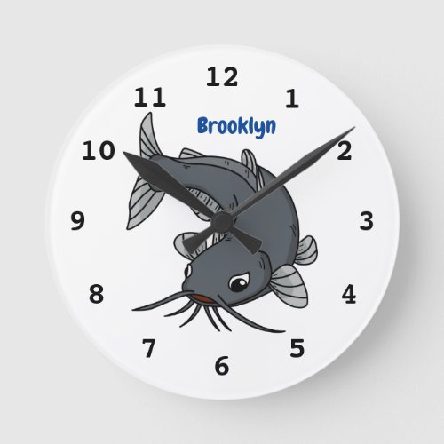 Cute catfish cartoon illustration round clock