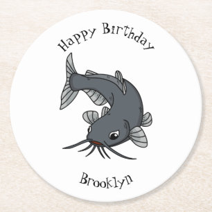 Cute catfish cartoon illustration round paper coaster
