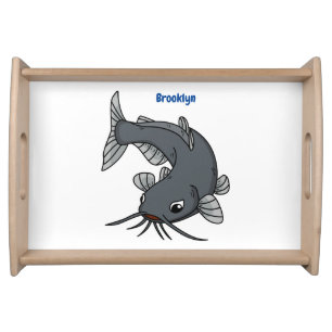 Cute catfish cartoon illustration serving tray