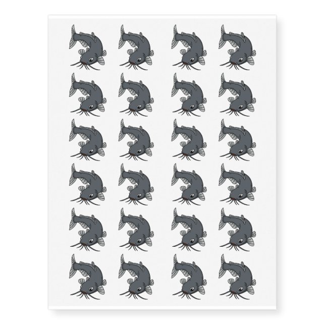 Cute catfish cartoon illustration  temporary tattoos (Front)