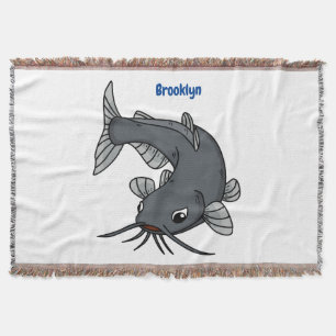 Cute catfish cartoon illustration throw blanket
