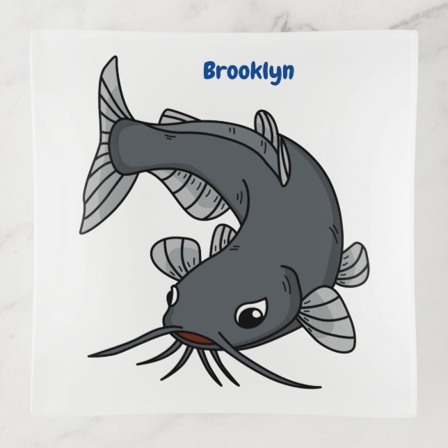 Cute catfish cartoon illustration  trinket tray (Front)