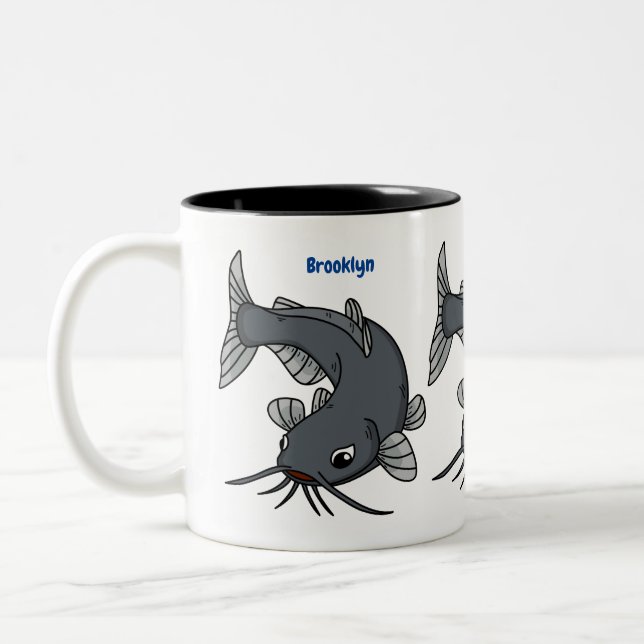 Cute catfish cartoon illustration   Two-Tone coffee mug (Left)