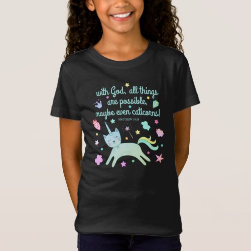 Cute Caticorn  All Things are Possible  Aqua T_Shirt