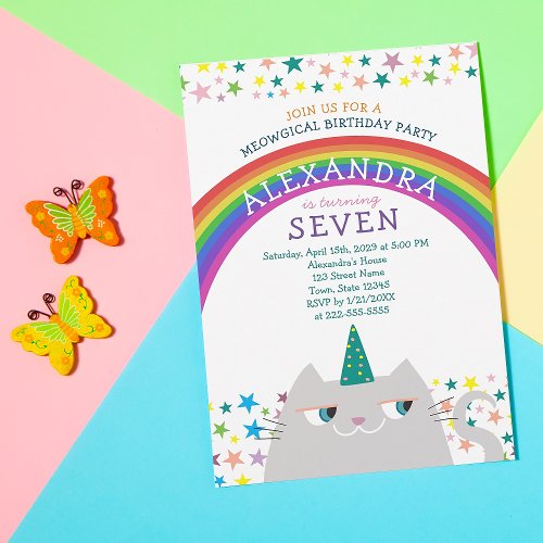 Cute Caticorn Birthday Invitation