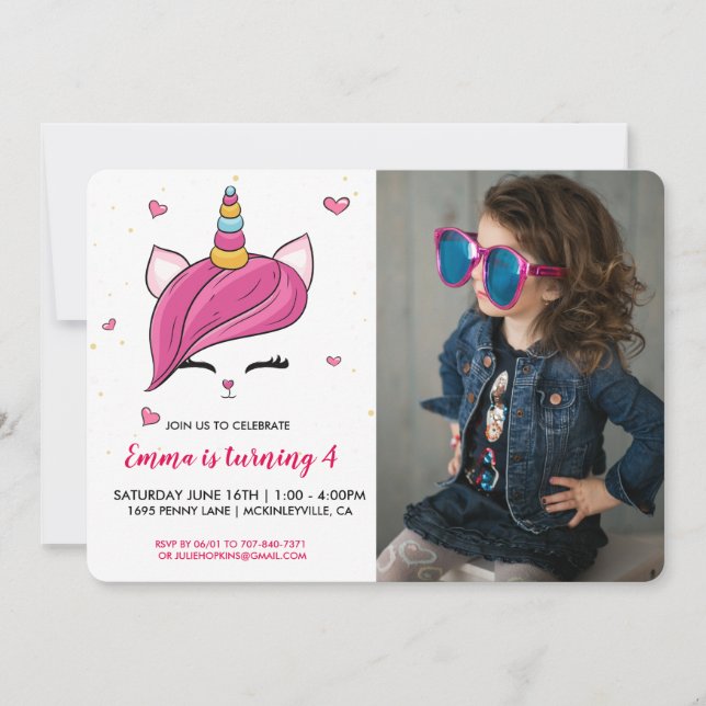 Cute Caticorn Face | Photo Birthday Invitation (Front)